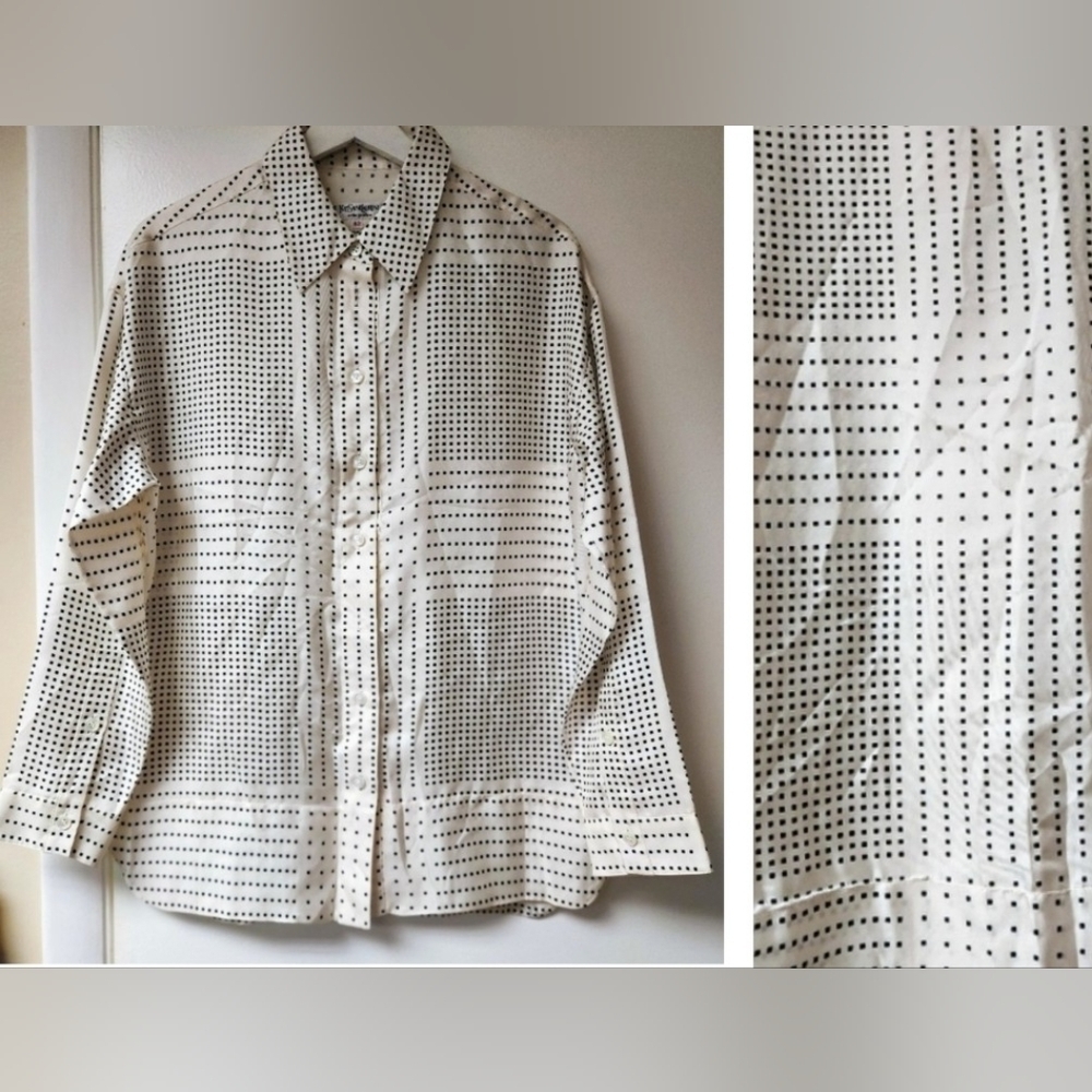 YVES SAINT LAURENT VINTAGE BLACK AND WHITE CUBES ASYMMETRICAL CUT SHIRT SIZE 12 - Picture 14 of 14